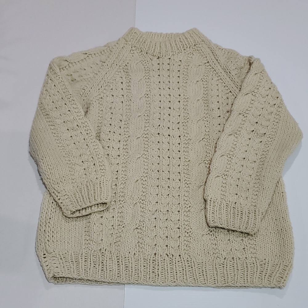 Handmade Vintage Cream Cable Knit Fisherman Sweater